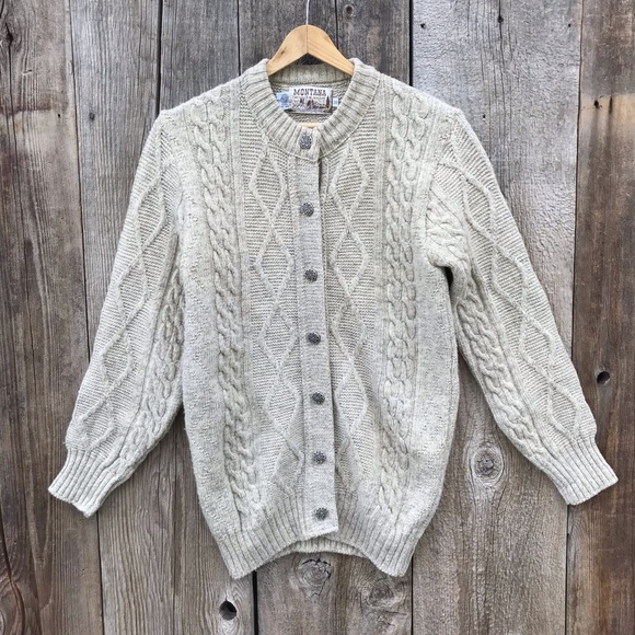 Vintage Sweaters - VTG Cableknit Fisherman’s Sweater Cardigan Montana Woolen Shop, size Medium